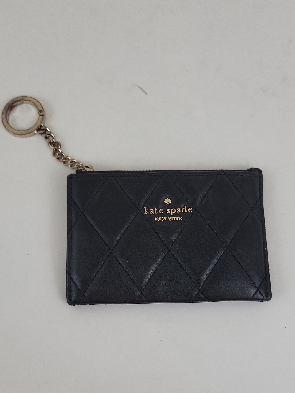 Kate Spade Carey Small Card Holder Quilted Leather Black Keychain